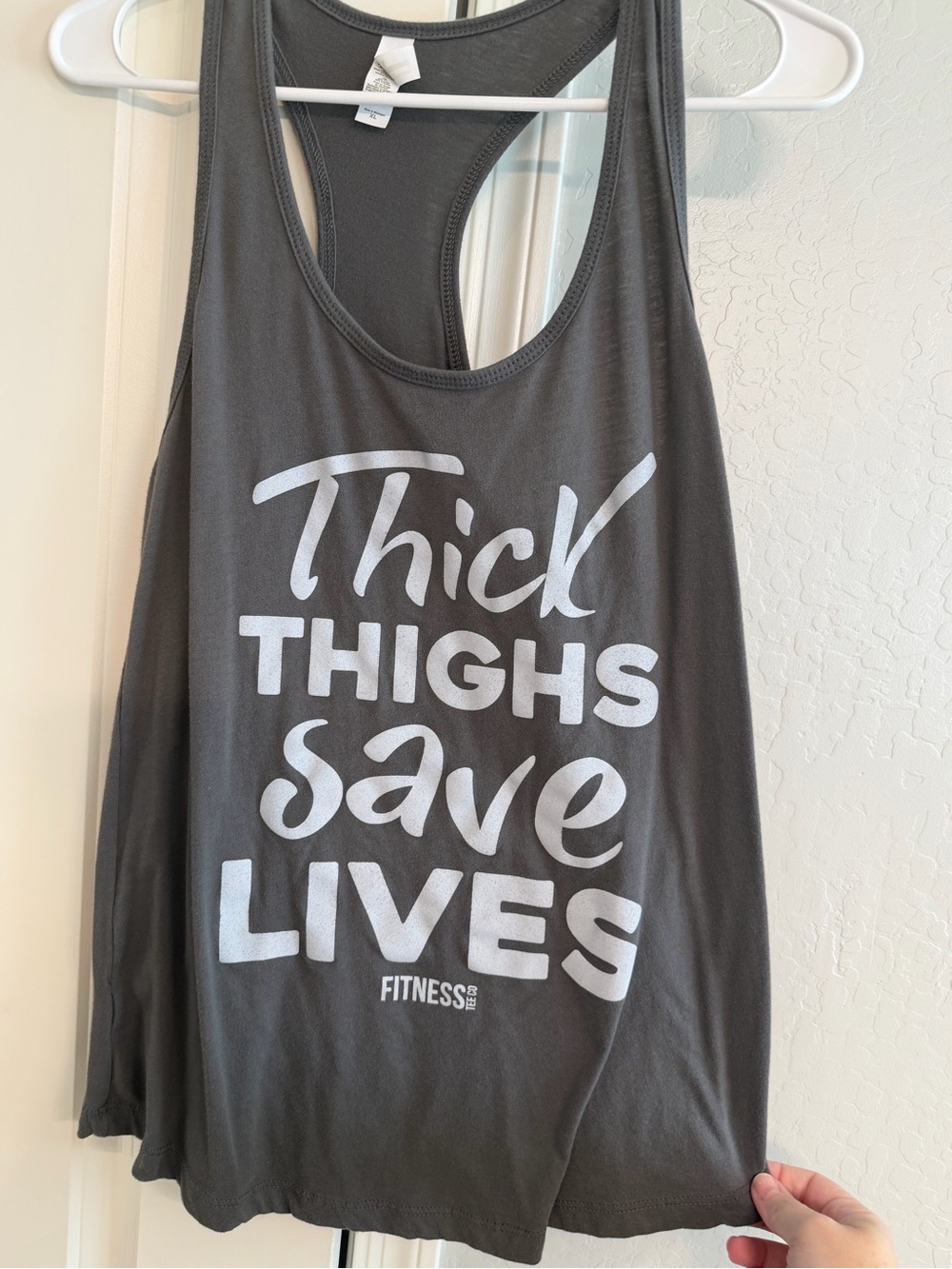 Fitness Brand Charcoal Gray Racerback Tank Top - 'Thick Thighs Save Lives'
